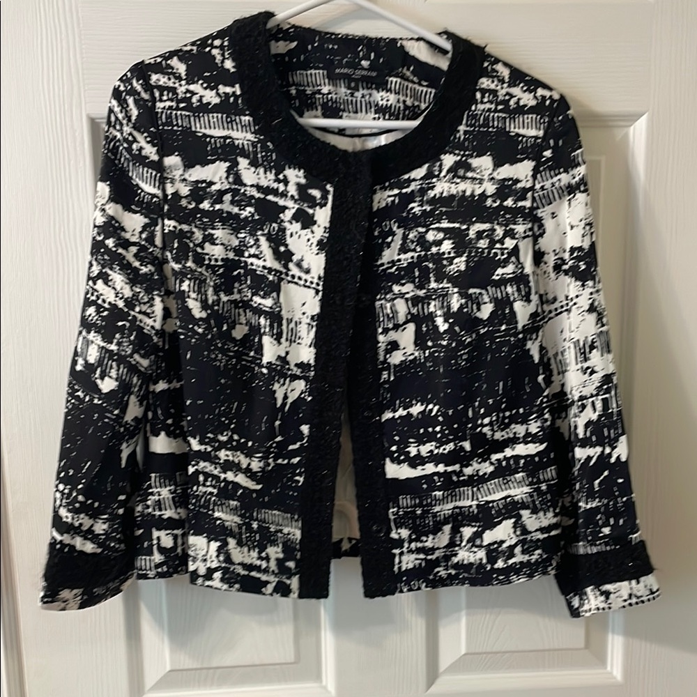 Mario Serrani Black and White Blazer with Modern Print